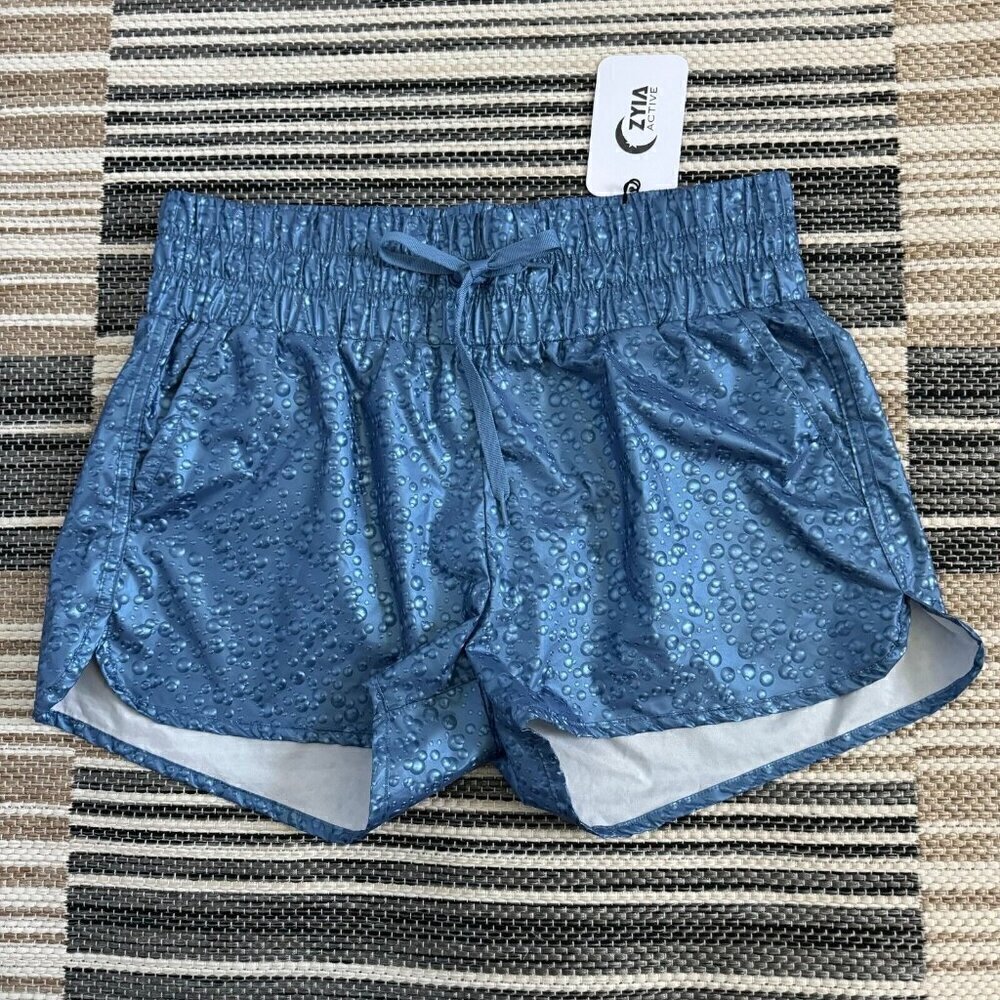Zyia Active Women's Bomber Shorts High Rise Bubble Water Drop Blue Size Large